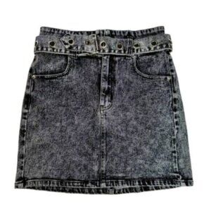 Signature8 | Black & Grey Denim Mini Skirt with Belt Size Medium